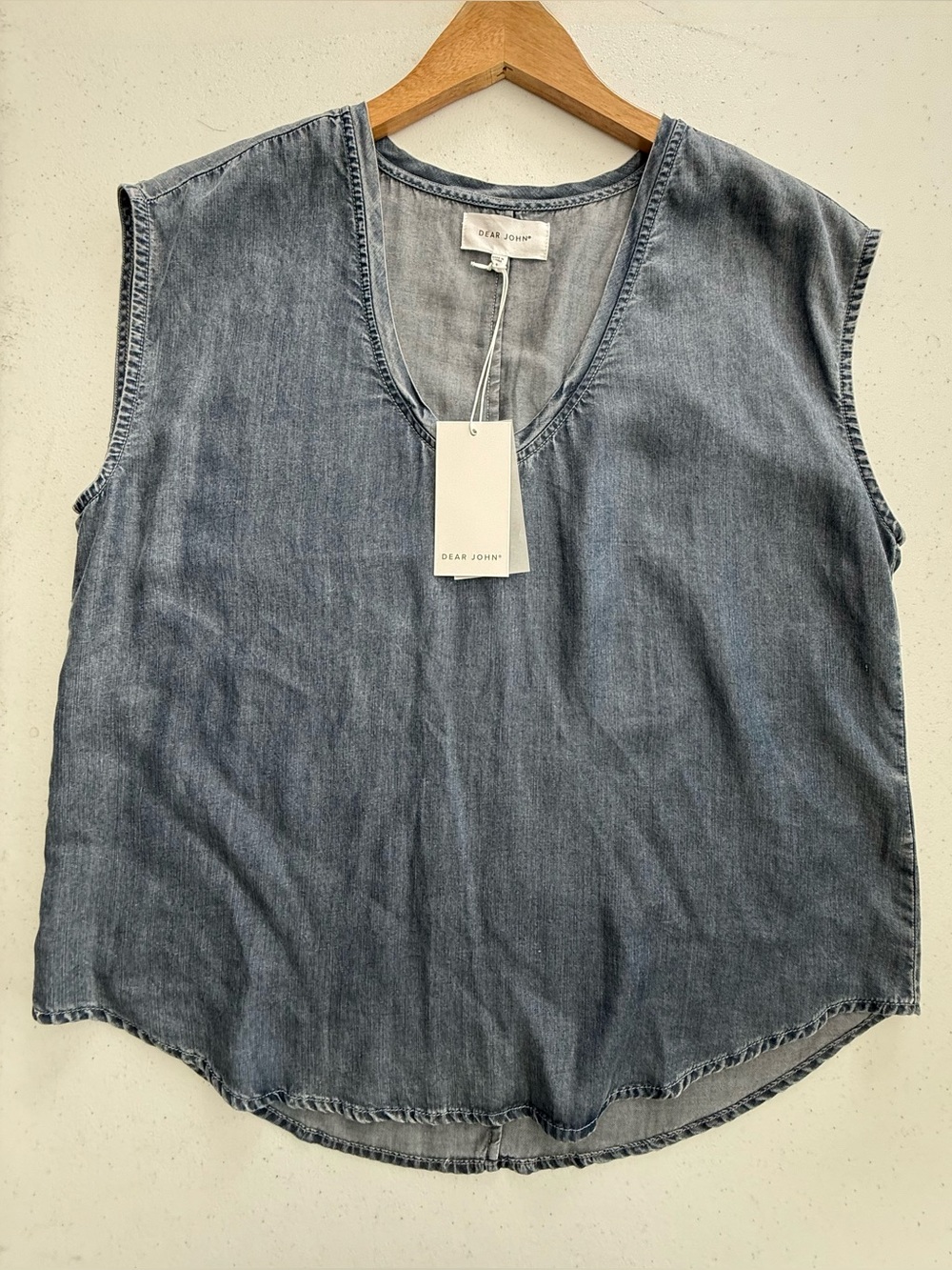 Dear John Washed Denim V-Neck Sleeveless Tank Top - Blue Gray
